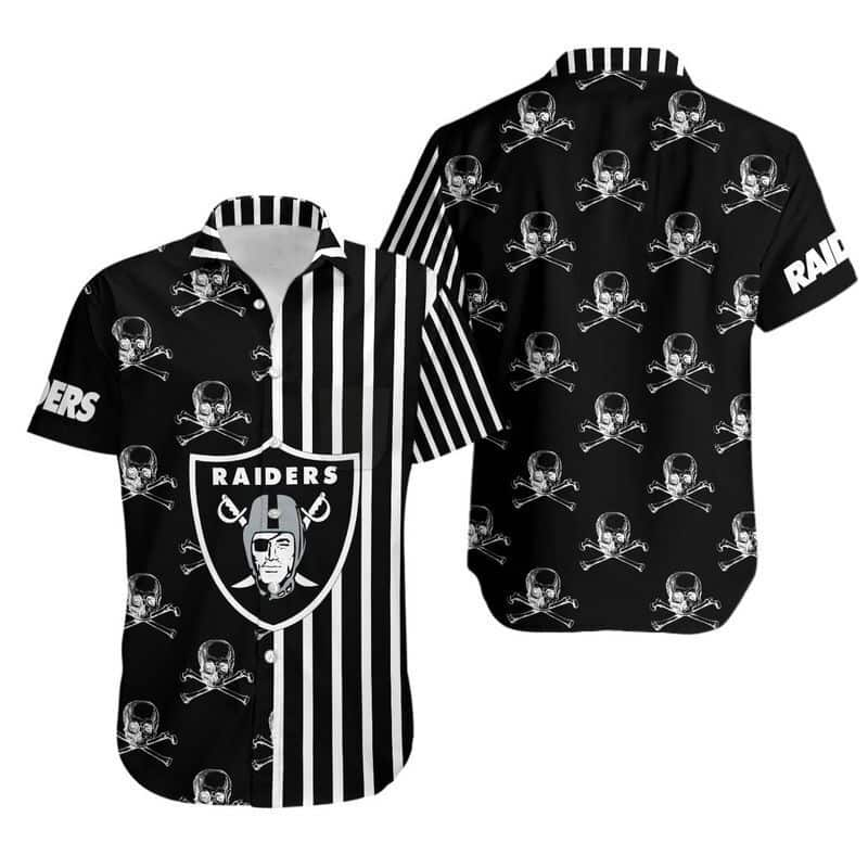 Las Vegas Raiders Hawaiian Shirt Stripes And Skull All Over Print