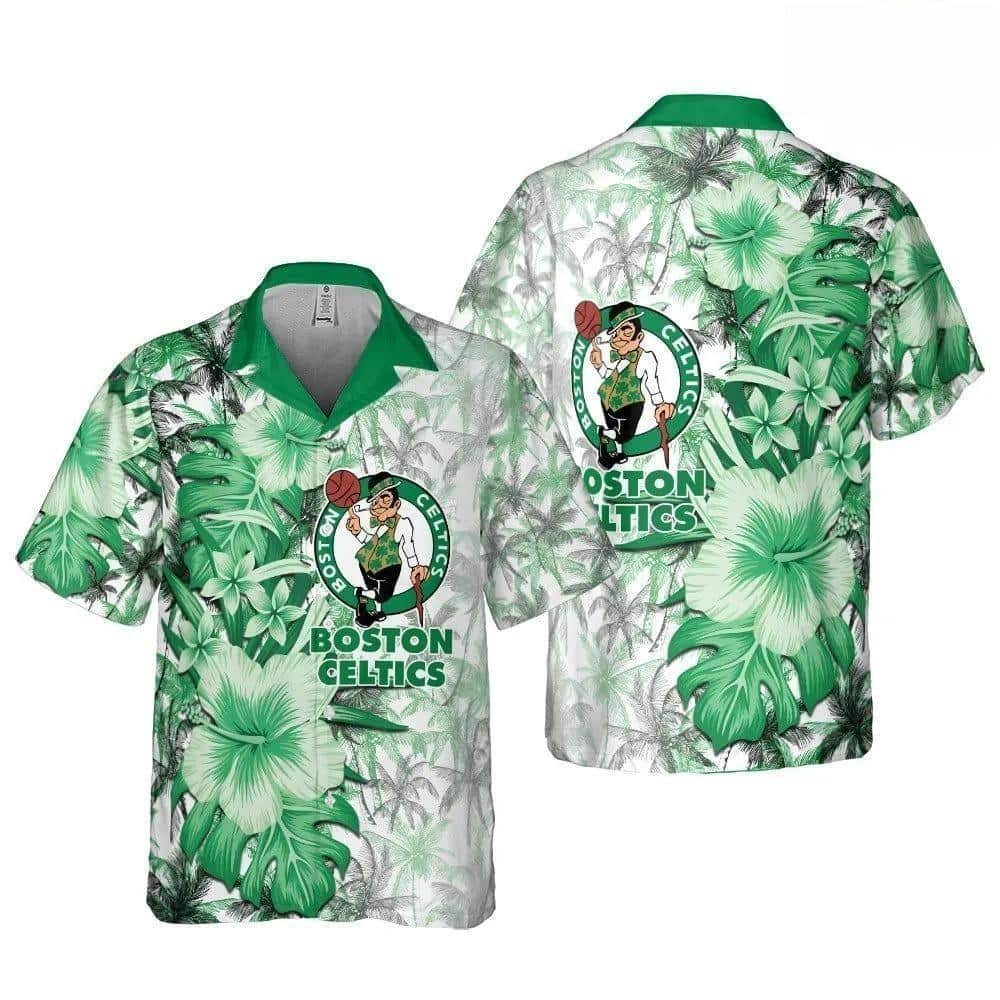 Boston Celtics Hawaiian Shirt Hibiscus Flower Pattern