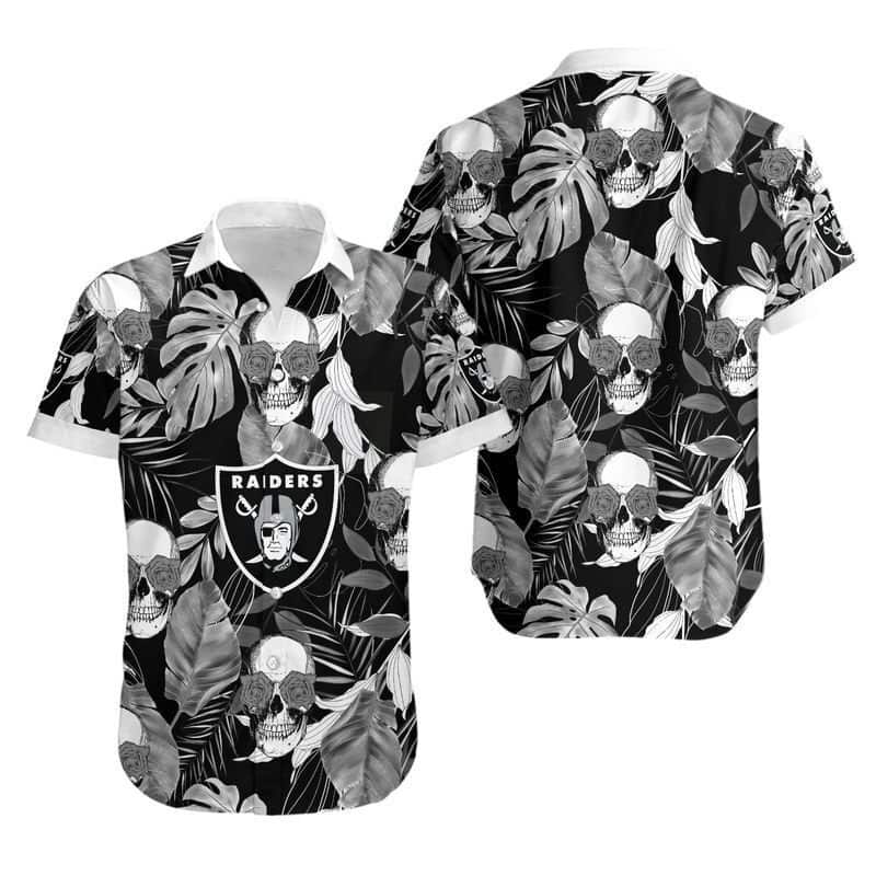 Las Vegas Raiders Hawaiian Shirt Coconut Leaves And Skulls Las Vegas Raiders Hawaiian Shirt Coconut Leaves And Skulls