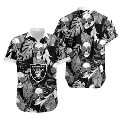 Las Vegas Raiders Hawaiian Shirt Coconut Leaves And Skulls Las Vegas Raiders Hawaiian Shirt Coconut Leaves And Skulls