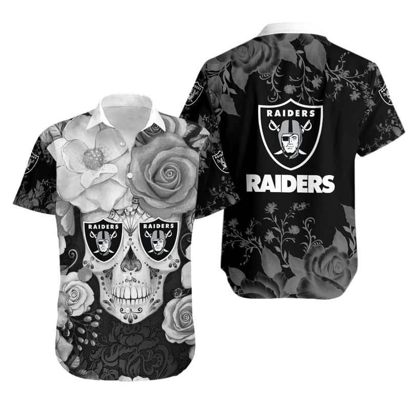 Las Vegas Raiders Hawaiian Shirt Skull Rose Beach Lovers Gift