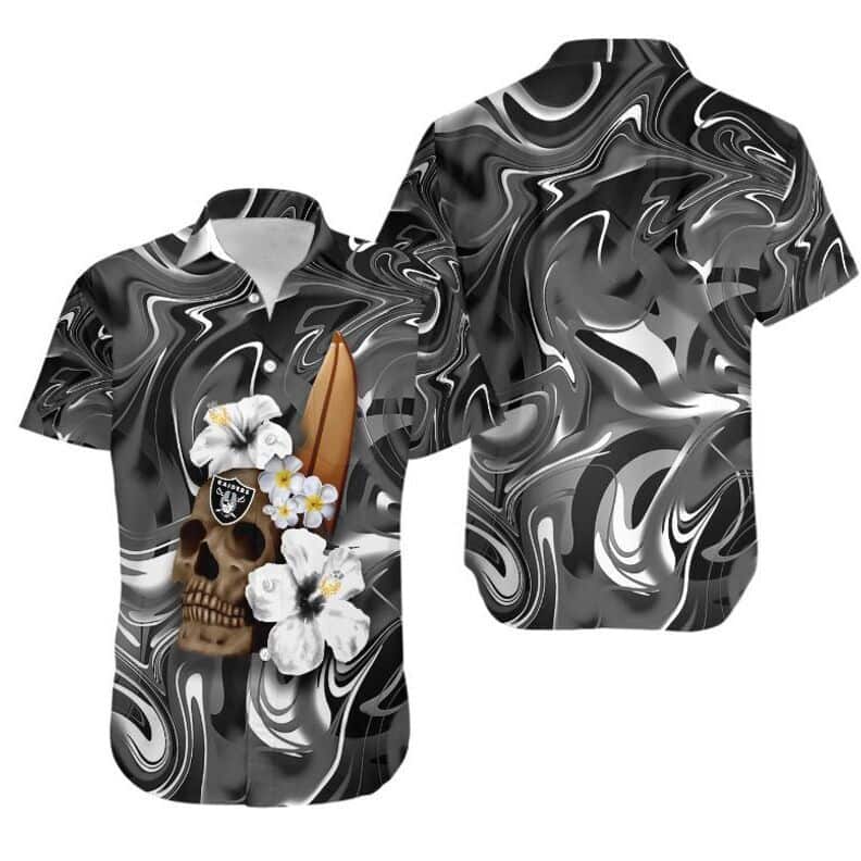 Skull And Hibiscus Flower NFL Las Vegas Raiders Hawaiian Shirt Skull And Hibiscus Flower NFL Las Vegas Raiders Hawaiian Shirt