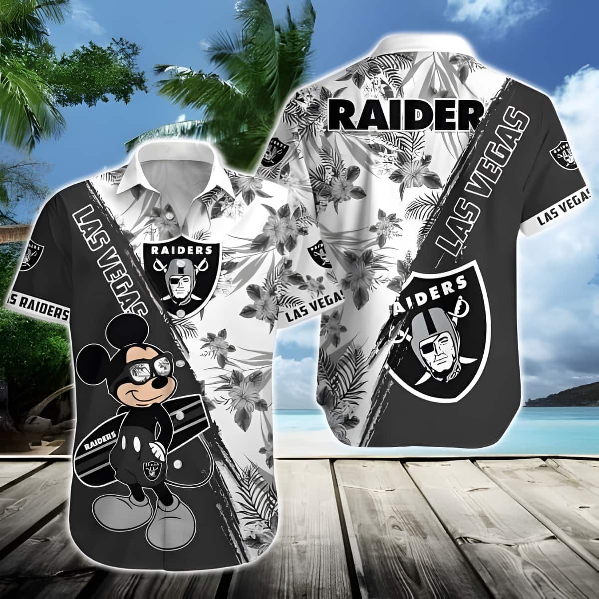 Mickey Mouse Disney Tropical Flower Pattern Las Vegas Raiders Hawaiian Shirt