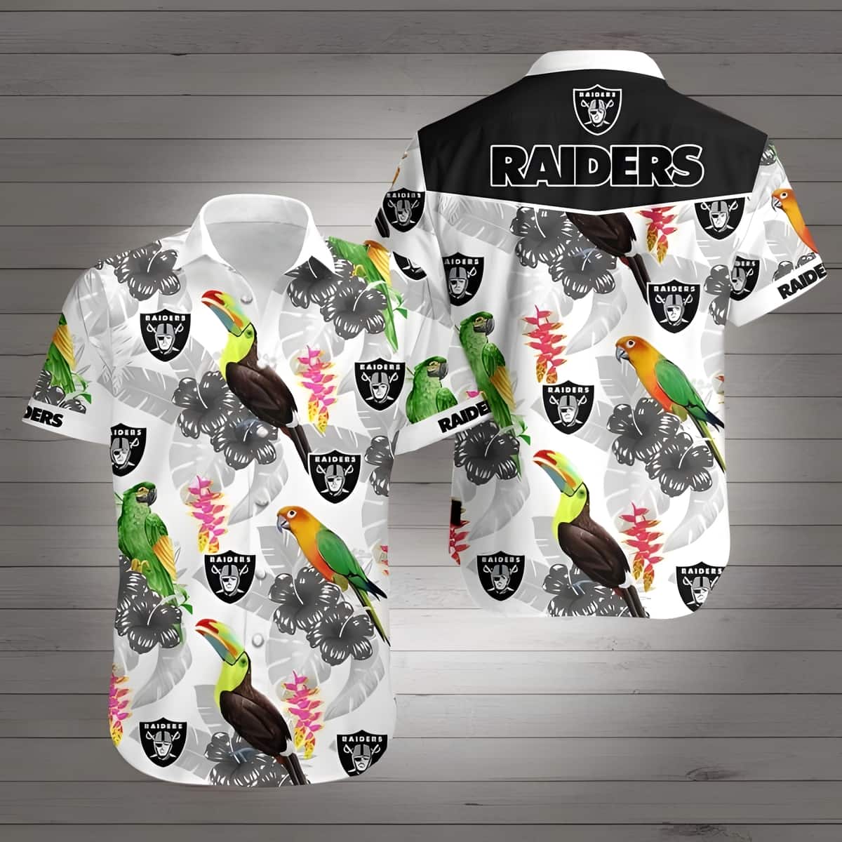Las Vegas Raiders Hawaiian Shirt Parrot Pattern All Over Print Las Vegas Raiders Hawaiian Shirt Parrot Pattern All Over Print
