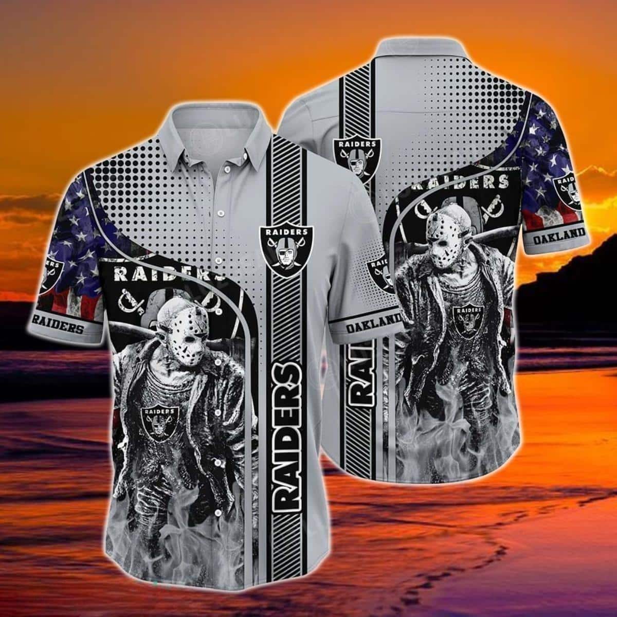 Halloween Jason Voorhees Las Vegas Raiders Hawaiian Shirt Gift For Football Fans Halloween Jason Voorhees Las Vegas Raiders Hawaiian Shirt Gift For Football Fans