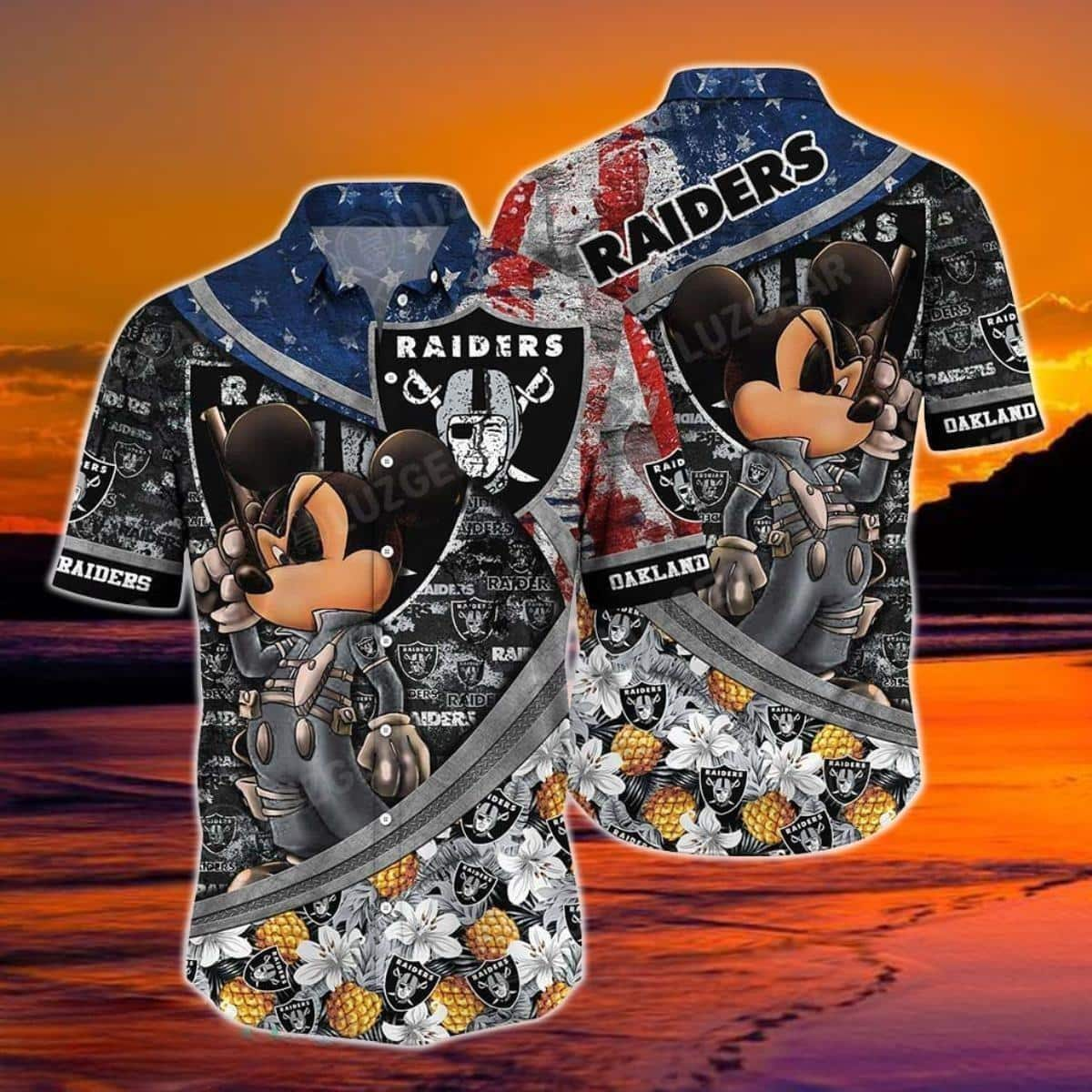 Las Vegas Raiders Hawaiian Shirt Mickey Tropical Pattern