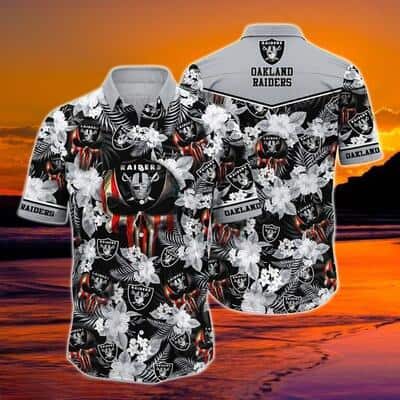 NFL Las Vegas Raiders Hawaiian Shirt Tropical Flower Pattern NFL Las Vegas Raiders Hawaiian Shirt Tropical Flower Pattern
