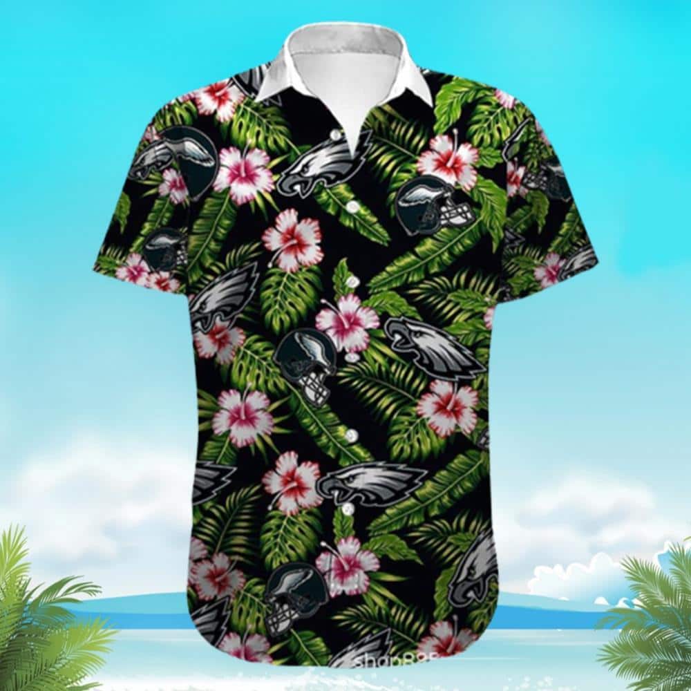 NFL Philadelphia Eagles Hawaiian Shirt Hibiscus Flower Pattern Beach Gift For Dad NFL Philadelphia Eagles Hawaiian Shirt Hibiscus Flower Pattern Beach Gift For Dad