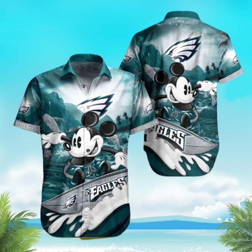 Funny Mickey Surfing NFL Philadelphia Eagles Hawaiian Shirt