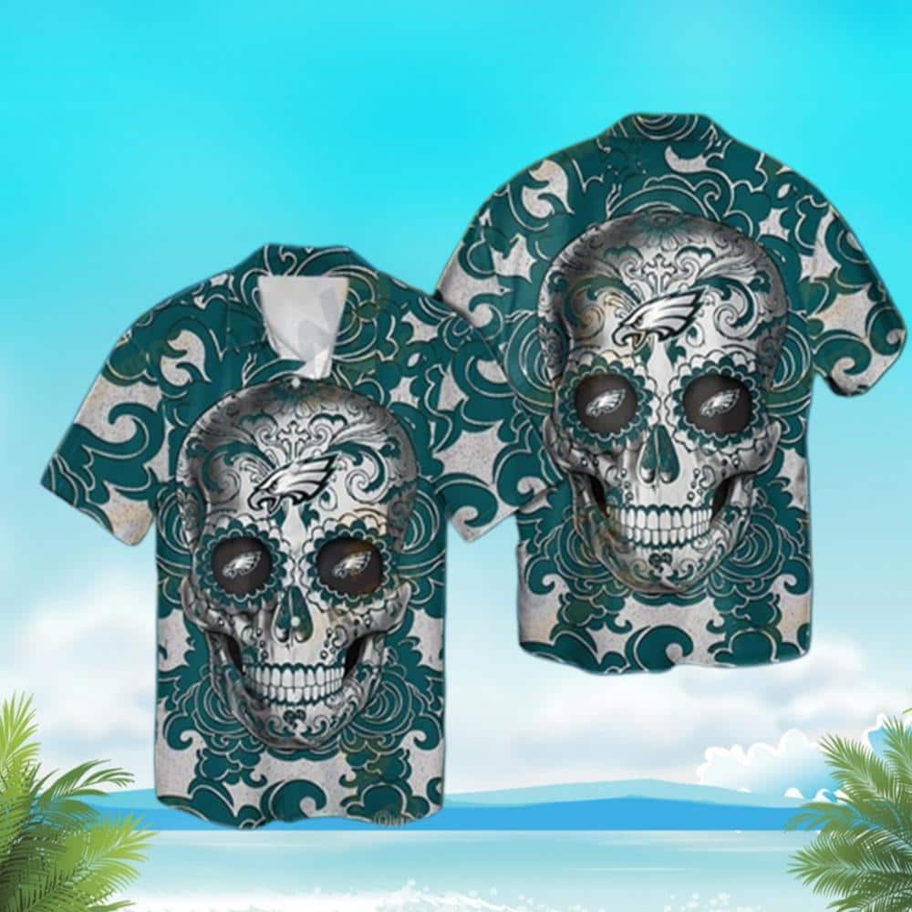 NFL Sugar Skull Philadelphia Eagles Hawaiian Shirt Gift For Sports Dad NFL Sugar Skull Philadelphia Eagles Hawaiian Shirt Gift For Sports Dad