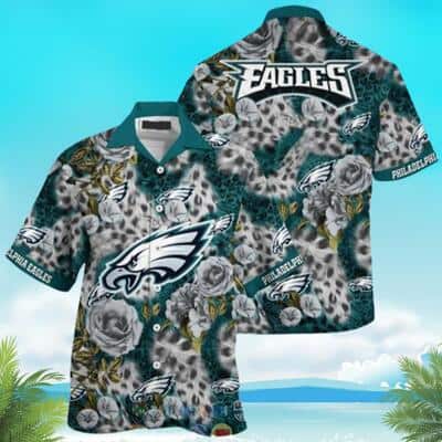 NFL Philadelphia Eagles Hawaiian Shirt Leopard Rose Pattern NFL Philadelphia Eagles Hawaiian Shirt Leopard Rose Pattern