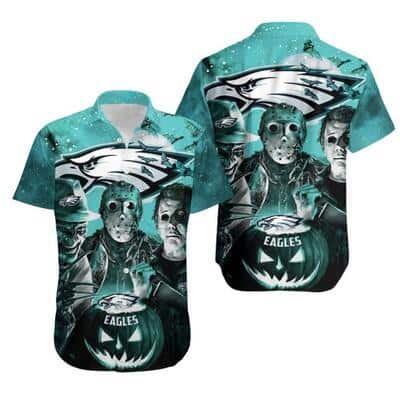 Pumpkin Freddy Jason Michael Myers Loves Philadelphia Eagles Hawaiian Shirt