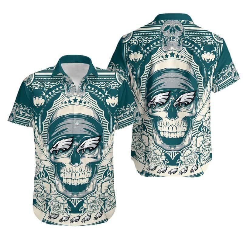 Horror Skull With NFL Philadelphia Eagles Hawaiian Shirt Horror Skull With NFL Philadelphia Eagles Hawaiian Shirt