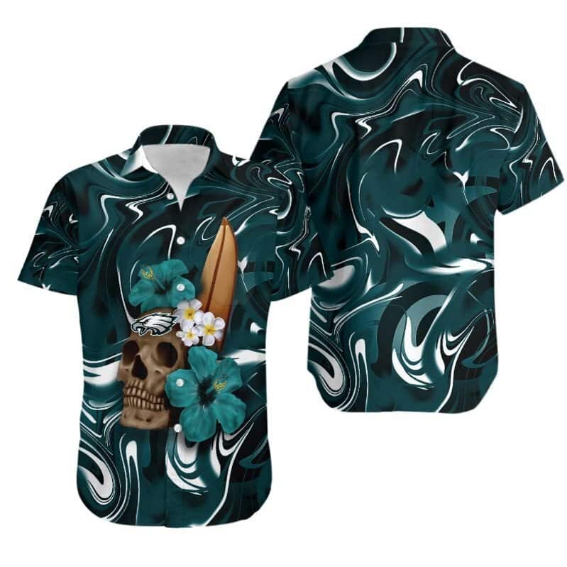 Skull And Hibiscus Flower NFL Philadelphia Eagles Hawaiian Shirt Skull And Hibiscus Flower NFL Philadelphia Eagles Hawaiian Shirt