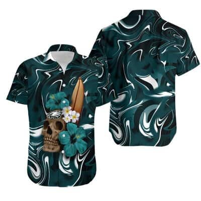 Skull And Hibiscus Flower NFL Philadelphia Eagles Hawaiian Shirt Skull And Hibiscus Flower NFL Philadelphia Eagles Hawaiian Shirt