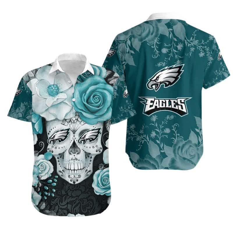 Rose Skull NFL Philadelphia Eagles Hawaiian Shirt For Football Fans Rose Skull NFL Philadelphia Eagles Hawaiian Shirt For Football Fans