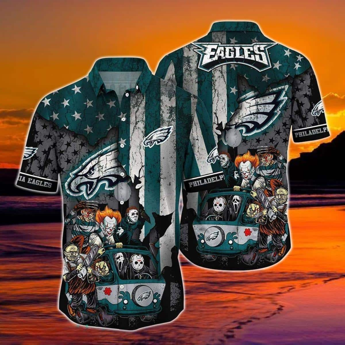 Horror Halloween Characters NFL Philadelphia Eagles Hawaiian Shirt