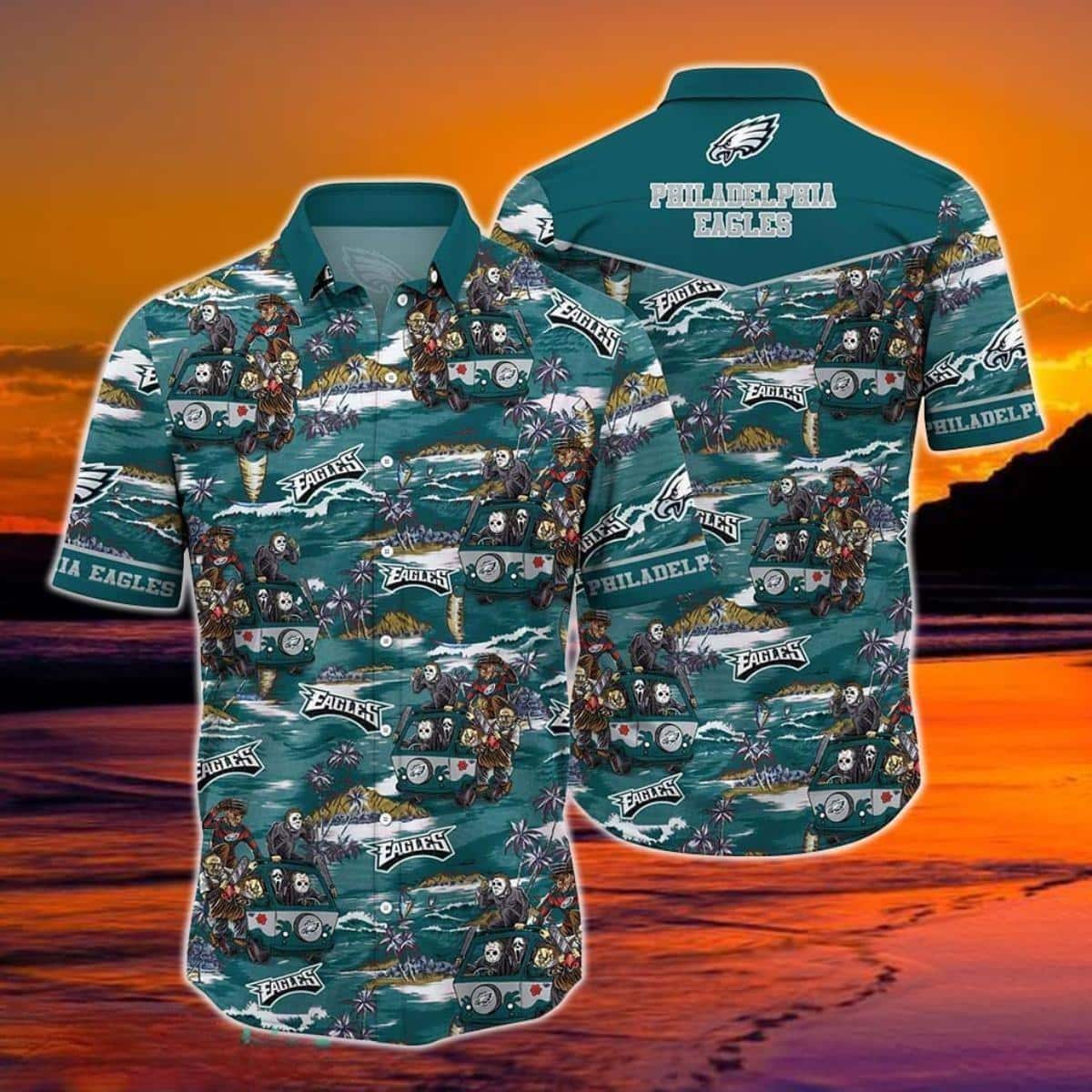 Halloween Characters NFL Philadelphia Eagles Hawaiian Shirt Gift For Football Fans Halloween Characters NFL Philadelphia Eagles Hawaiian Shirt Gift For Football Fans