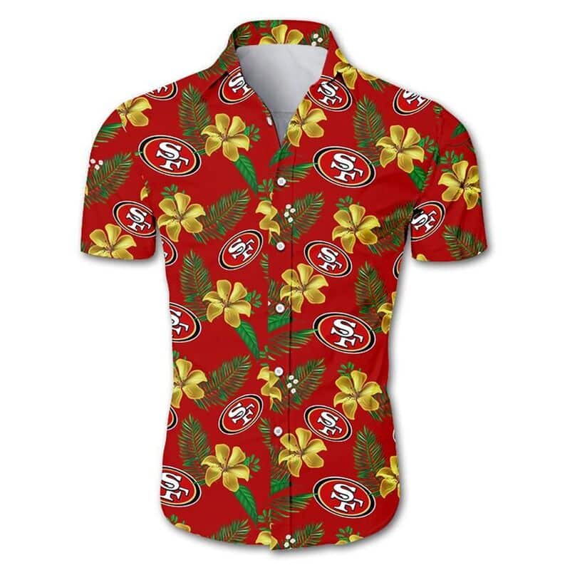 NFL San Francisco 49ers Hawaiian Shirt Tropical Flower Pattern NFL San Francisco 49ers Hawaiian Shirt Tropical Flower Pattern
