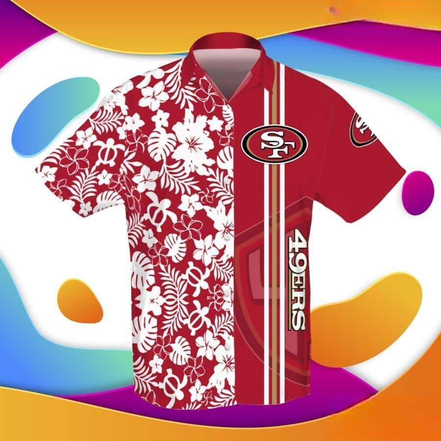 NFL San Francisco 49ers Hawaiian Shirt Turtle And Flower Pattern NFL San Francisco 49ers Hawaiian Shirt Turtle And Flower Pattern