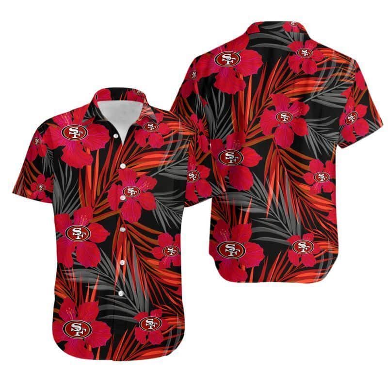 NFL San Francisco 49ers Hawaiian Shirt Hibiscus Flower Pattern Beach Gift NFL San Francisco 49ers Hawaiian Shirt Hibiscus Flower Pattern Beach Gift