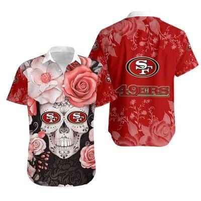 Skull Rose With NFL San Francisco 49ers Hawaiian Shirt Skull Rose With NFL San Francisco 49ers Hawaiian Shirt