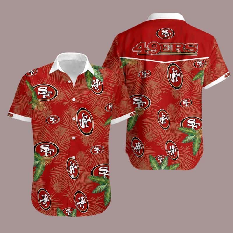 NFL San Francisco 49ers Hawaiian Shirt Palm Leaves Pattern All Over Print NFL San Francisco 49ers Hawaiian Shirt Palm Leaves Pattern All Over Print