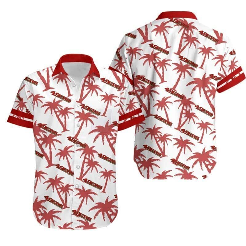 NFL San Francisco 49ers Hawaiian Shirt Coconut Trees On White Theme