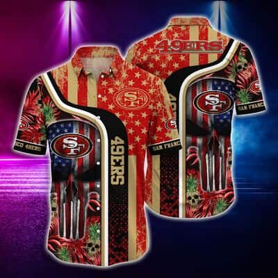 NFL San Francisco 49ers Hawaiian Shirt Skull US Flag NFL San Francisco 49ers Hawaiian Shirt Skull US Flag