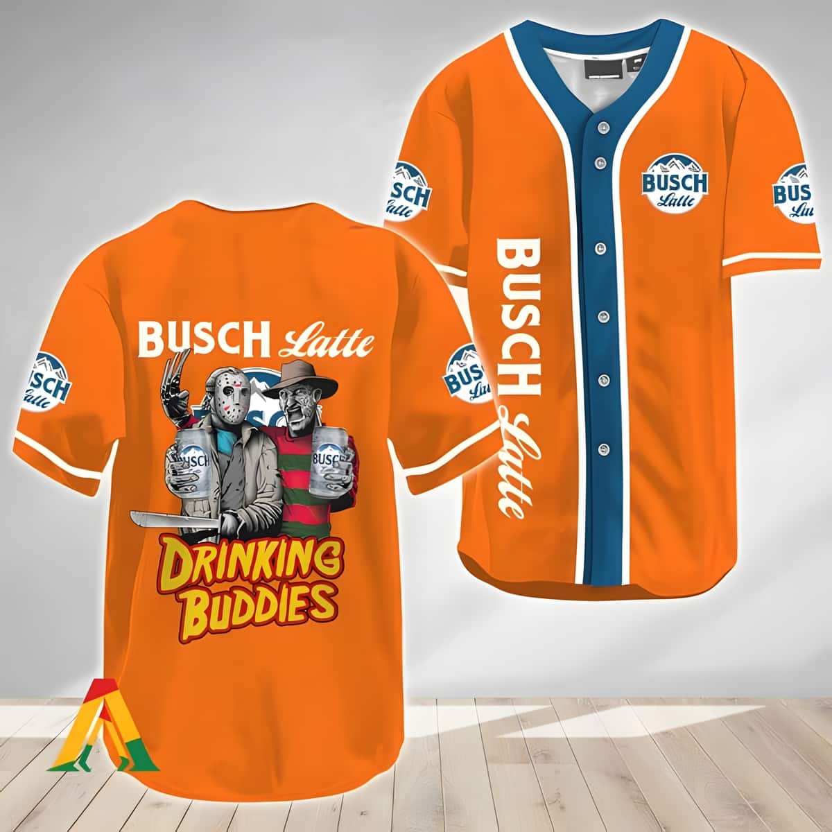 Freddy Jason Drinking Buddies Busch Latte Beer Baseball Jersey Freddy Jason Drinking Buddies Busch Latte Beer Baseball Jersey