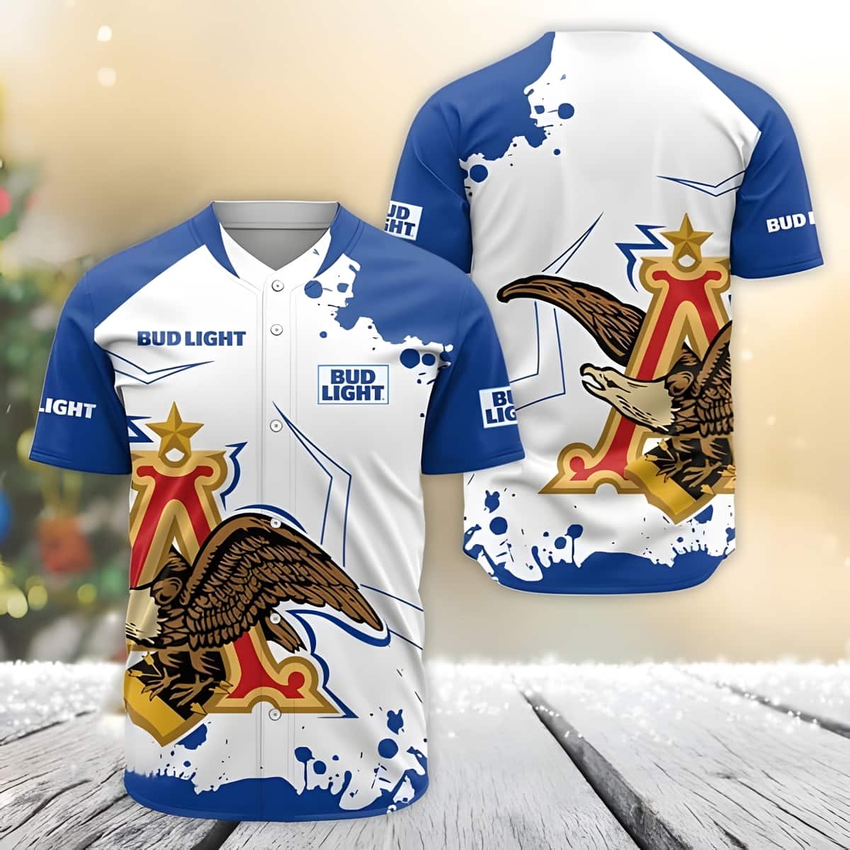 Bud Light Beer Baseball Jersey Anheuser Eagle Logo Bud Light Beer Baseball Jersey Anheuser Eagle Logo