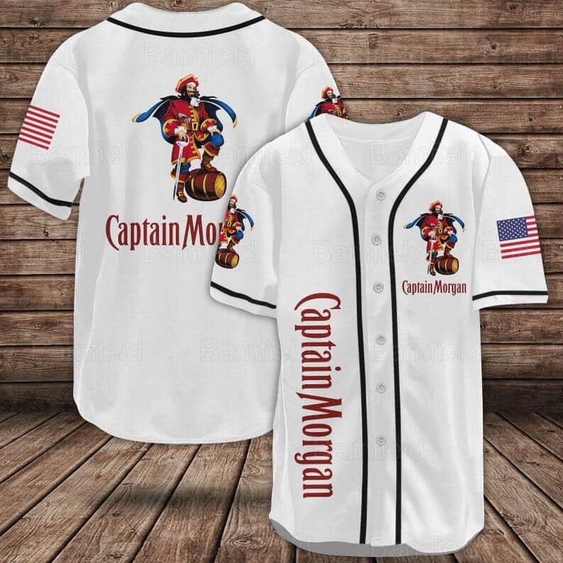 White Captain Morgan Baseball Jersey US Flag White Captain Morgan Baseball Jersey US Flag