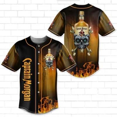 Captain Morgan Baseball Jersey Skull With Fire Pattern