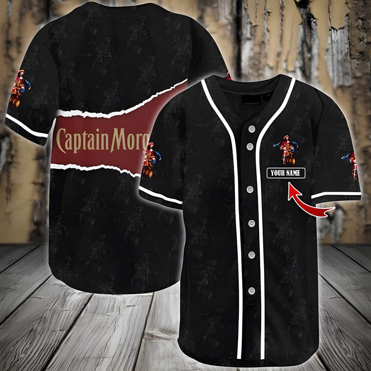 Personalized Custom Name Black Captain Morgan Baseball Jersey Personalized Custom Name Black Captain Morgan Baseball Jersey