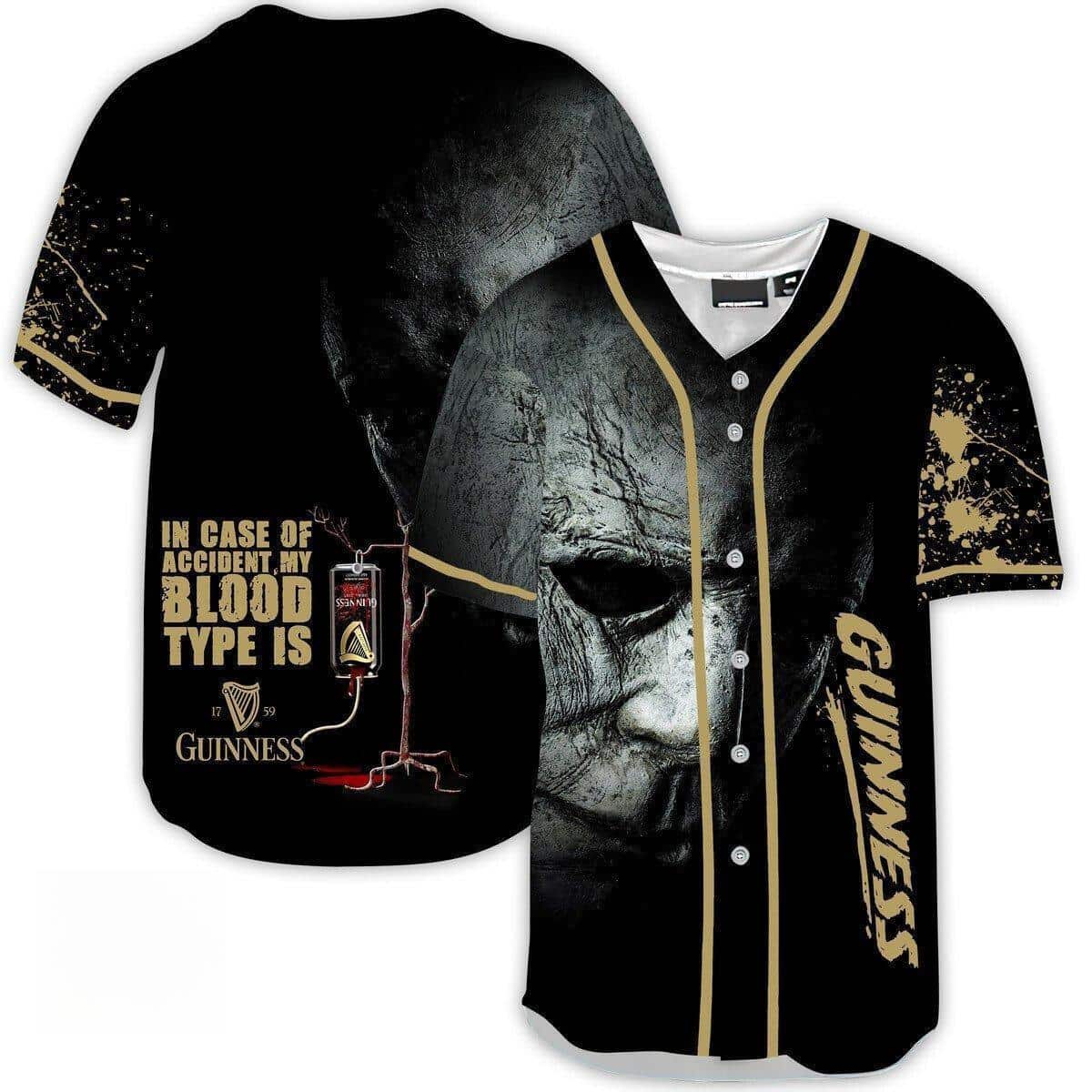 Michael Myers Face In Case Of Accident My Blood Type Is Guinness Beer Baseball Jersey