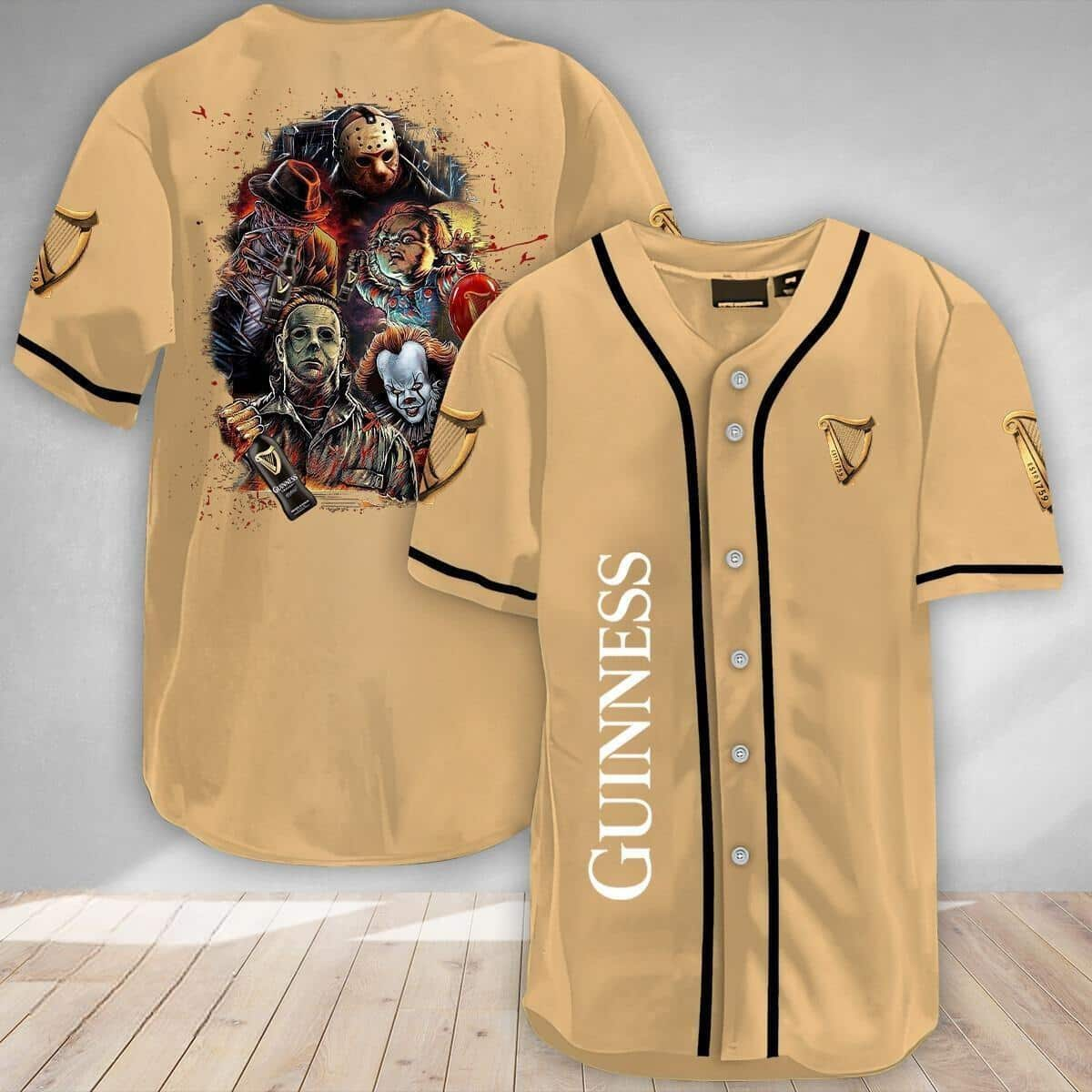 Guinness Beer Baseball Jersey Michael Myers Jason Voorhees Freddy Krueger IT Chucky