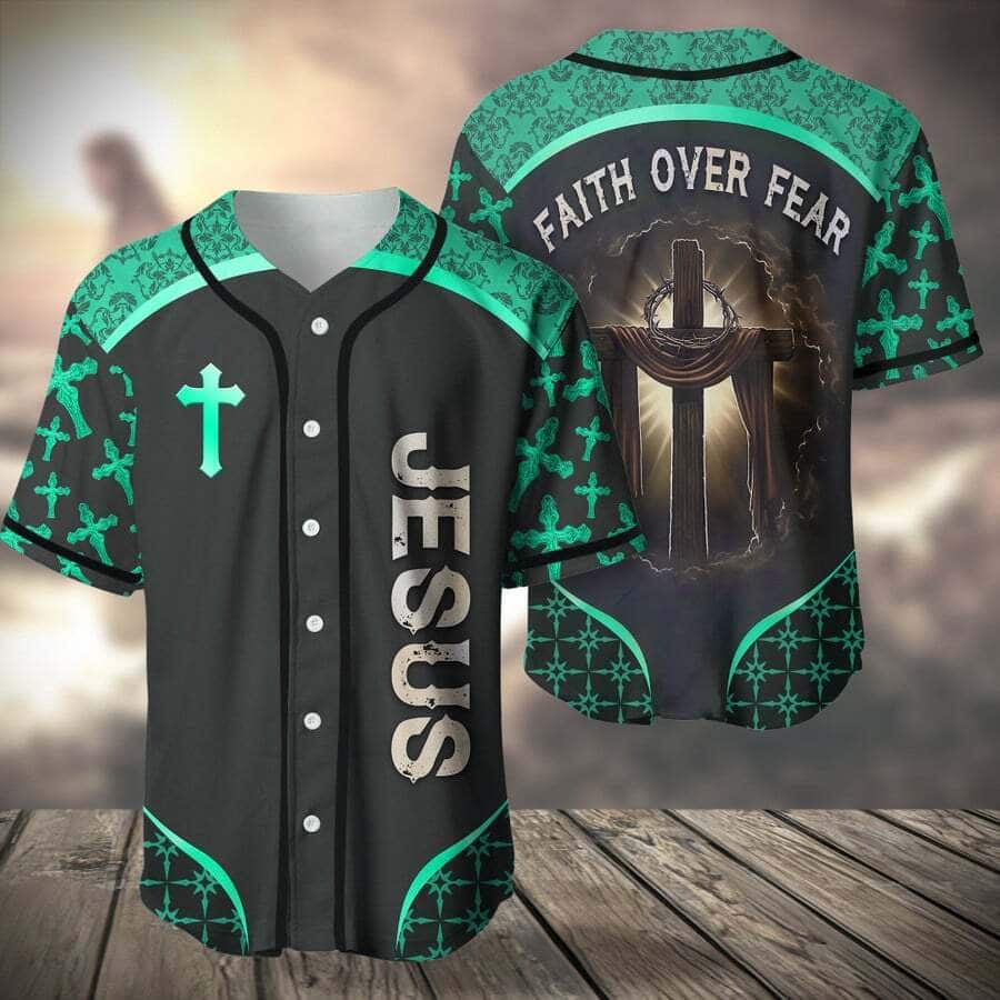 Teal Jesus Baseball Jersey Faith Over Fear Teal Jesus Baseball Jersey Faith Over Fear