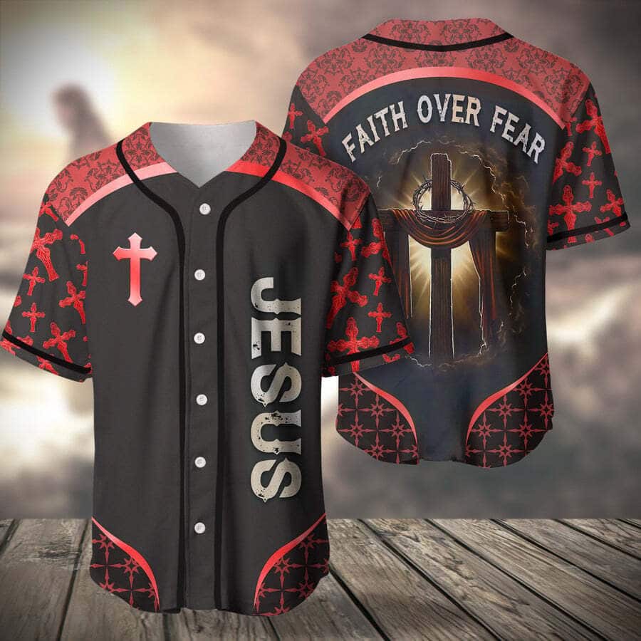 Red Jesus Baseball Jersey Faith Over Fear