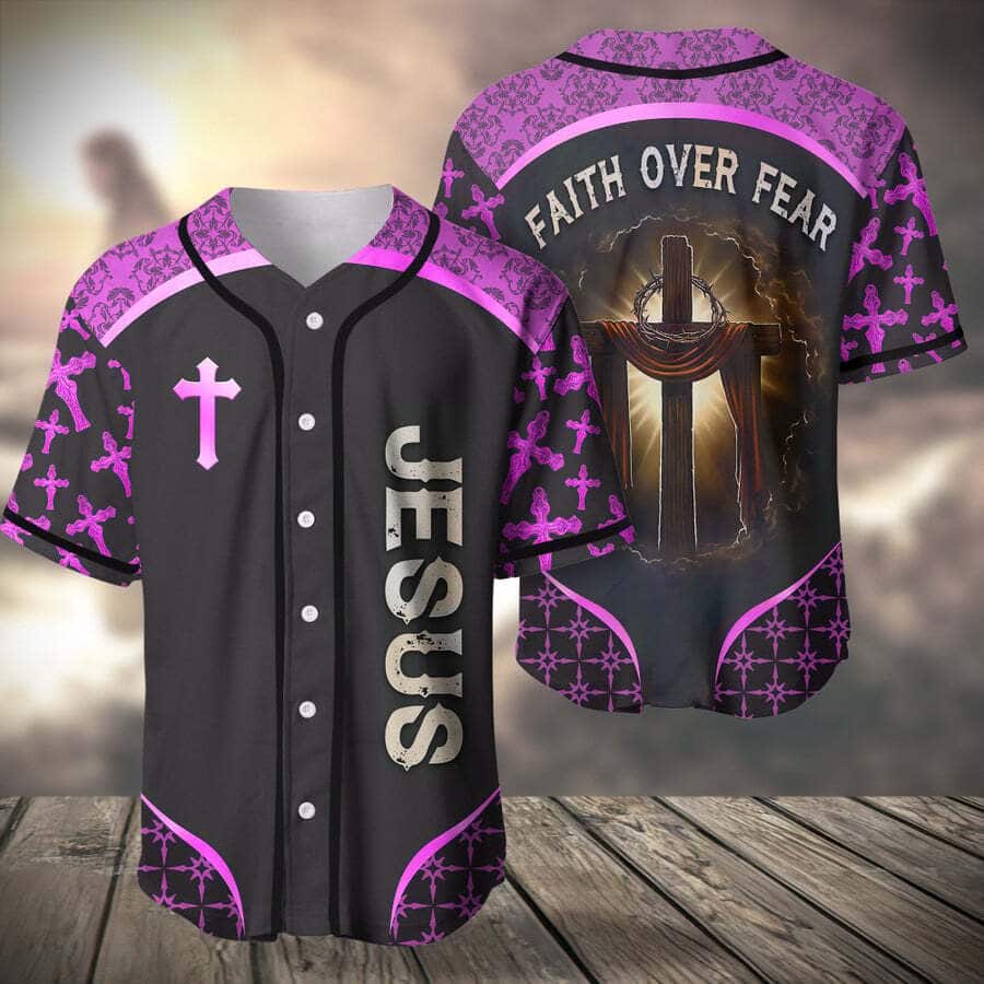 Purple Jesus Baseball Jersey Faith Over Fear