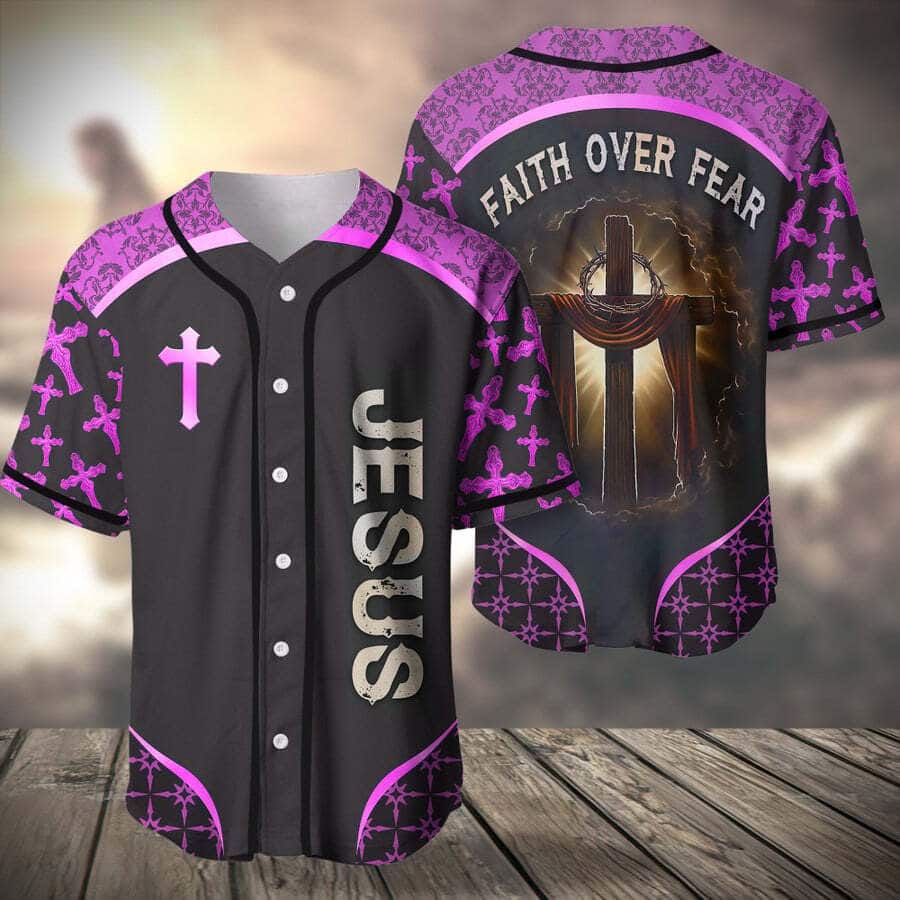 Purple Jesus Baseball Jersey Faith Over Fear Purple Jesus Baseball Jersey Faith Over Fear