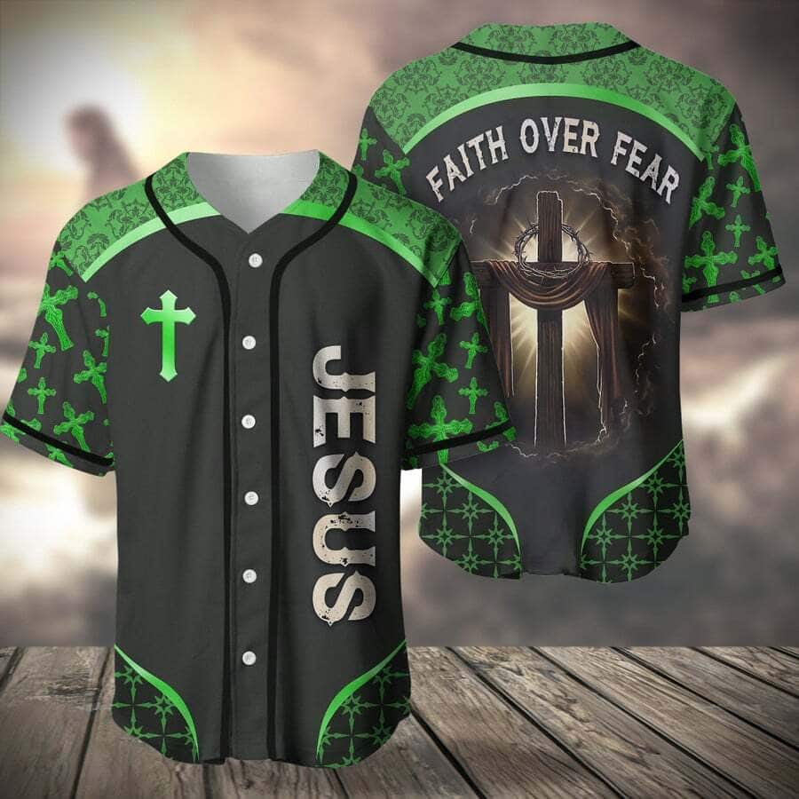 Green Jesus Baseball Jersey Faith Over Fear Green Jesus Baseball Jersey Faith Over Fear