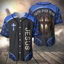 Blue Jesus Baseball Jersey Faith Over Fear Christian Gift For Friends