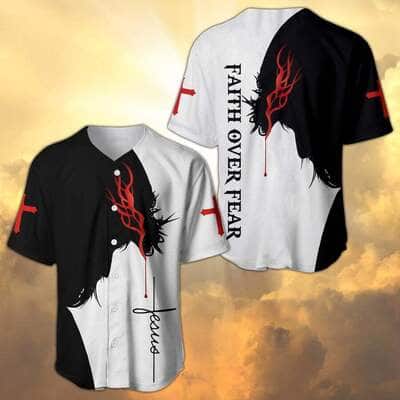 Jesus Baseball Jersey Faith Over Fear Christian Gift For Men