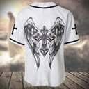 White Jesus Baseball Jersey Christian Cross Angel Wings Pattern White Jesus Baseball Jersey Christian Cross Angel Wings Pattern