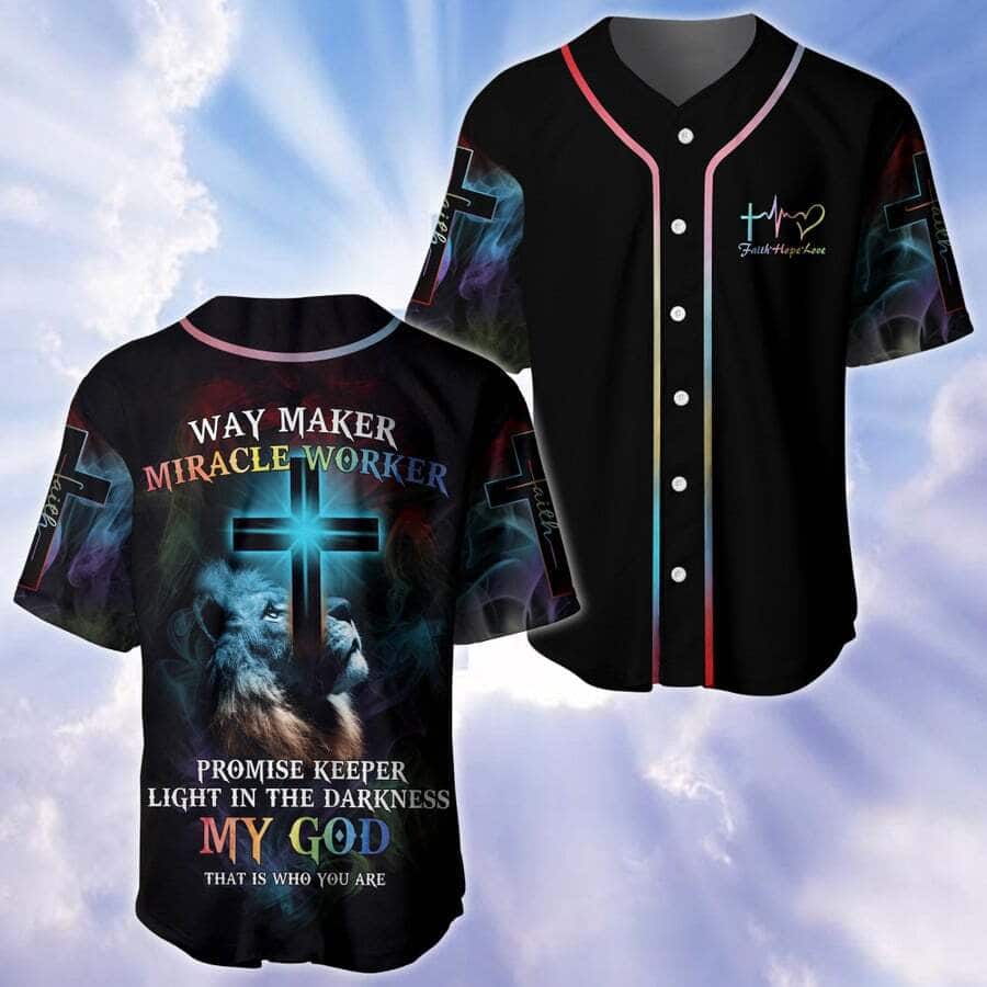 Jesus Baseball Jersey Way Maker Miracle Worker Promise Keeper Light In The Darkness Jesus Baseball Jersey Way Maker Miracle Worker Promise Keeper Light In The Darkness