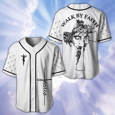 White Jesus Baseball Jersey Walk By Faith Christian Gift For Men