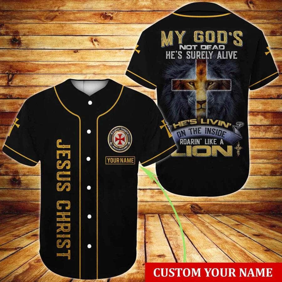 Personalized Jesus Christ Baseball Jersey Cross Lion My God's Not Dead Custom Name Personalized Jesus Christ Baseball Jersey Cross Lion My God's Not Dead Custom Name