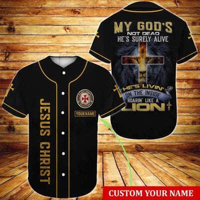 Personalized Jesus Christ Baseball Jersey Cross Lion My God's Not Dead Custom Name