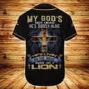 Personalized Jesus Christ Baseball Jersey Cross Lion My God's Not Dead Custom Name Personalized Jesus Christ Baseball Jersey Cross Lion My God's Not Dead Custom Name