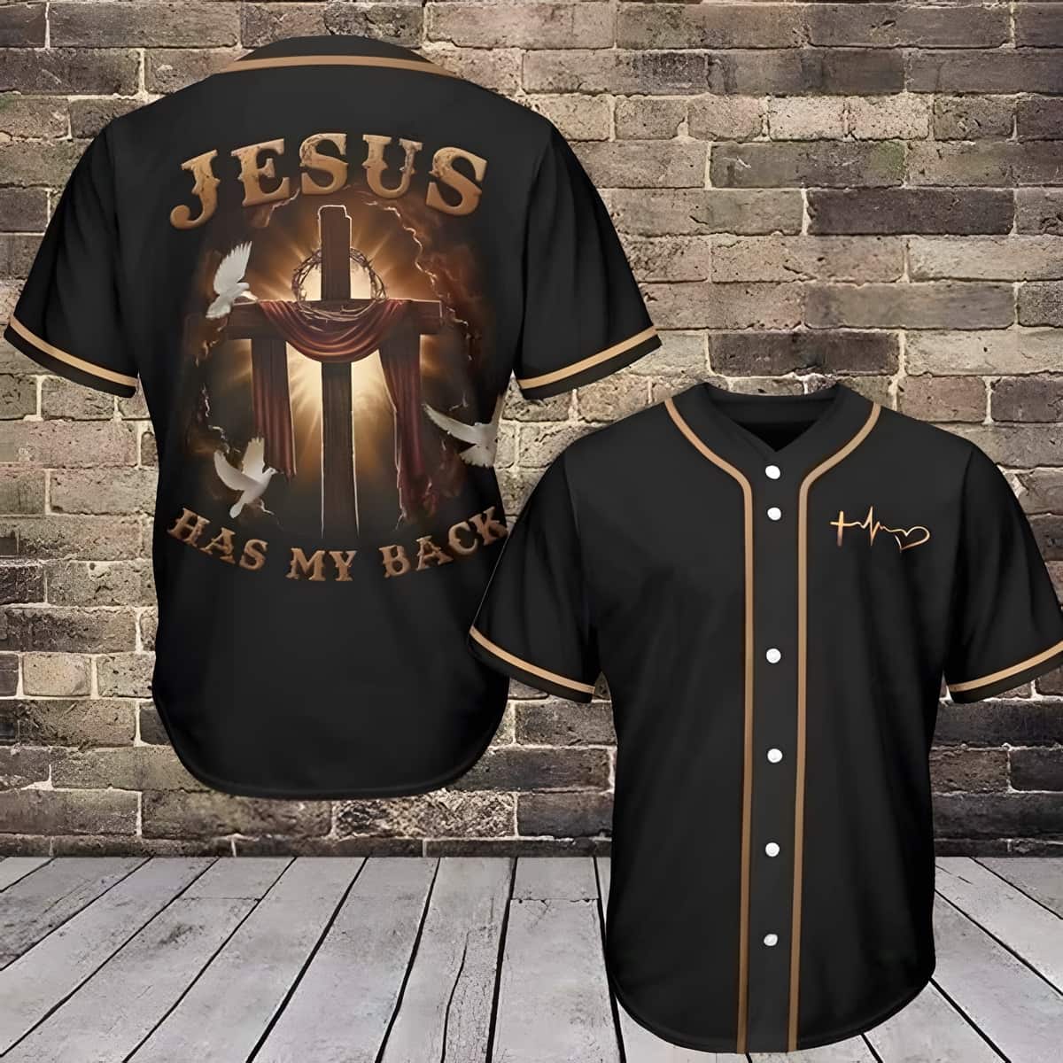 Jesus Baseball Jersey Has My Back Christian Gift For Friends Jesus Baseball Jersey Has My Back Christian Gift For Friends